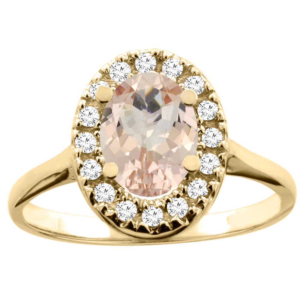 14K White/Yellow Gold Natural Morganite Ring Oval 8x6mm Diamond Accent, sizes 5 - 10