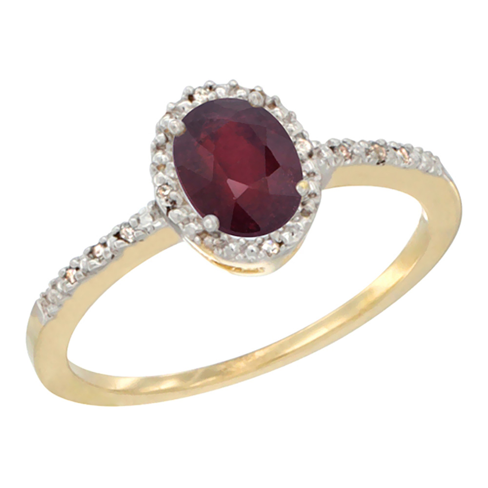 10K Yellow Gold Diamond Natural Quality Ruby Engagement Ring Oval 7x5 mm, size 5 - 10