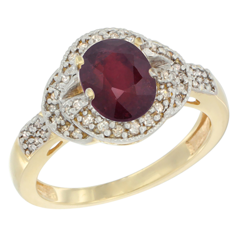 10K Yellow Gold Diamond Natural Quality Ruby Engagement Ring Oval 8x6 mm, size 5 - 10