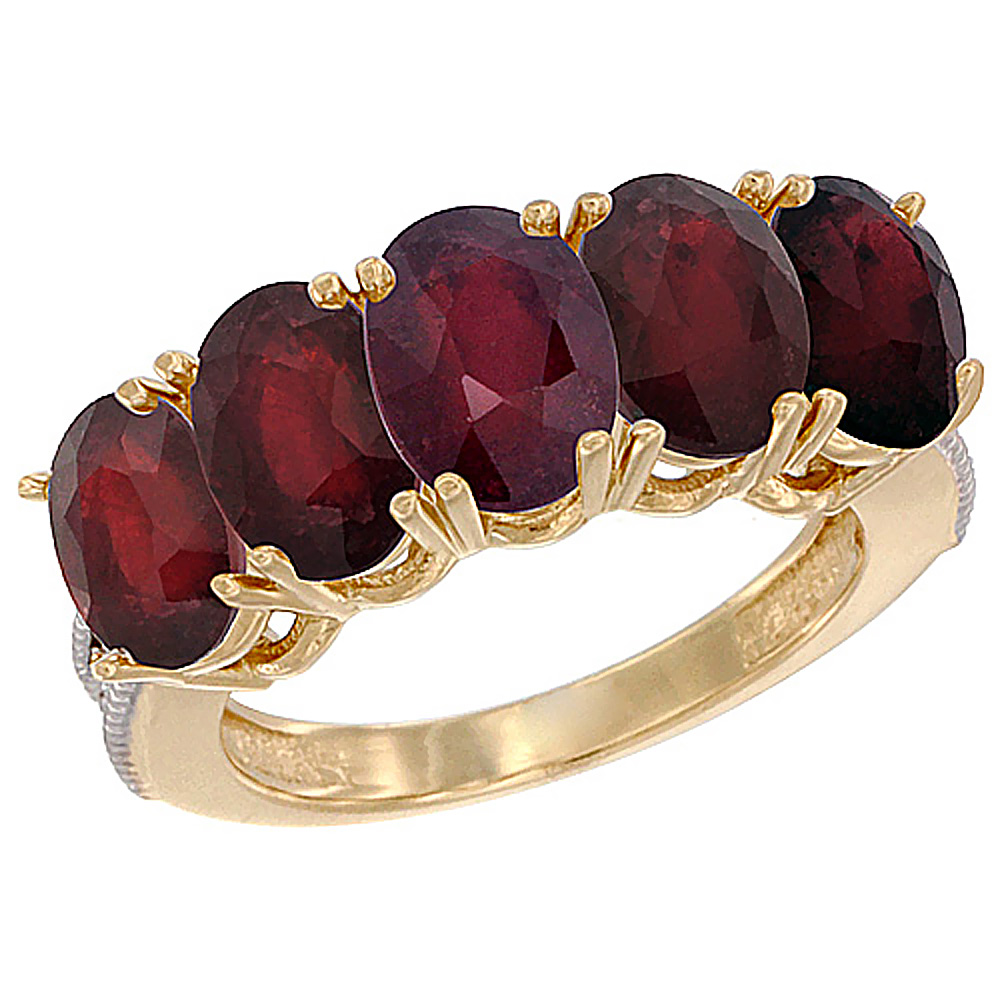 10K Yellow Gold Natural High Quality 1.38 ct. Oval 7x5mm 5-Stone Mother's Ring with Diamond Accents, sizes 5 to 10 with half sizes