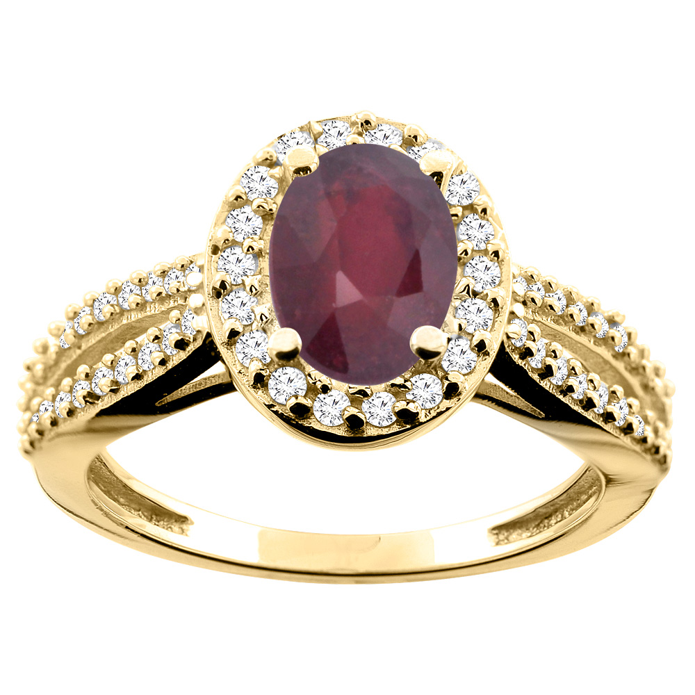 10K White/Yellow/Rose Gold Diamond Natural Quality Ruby Engagement Ring Oval 8x6mm, size 5