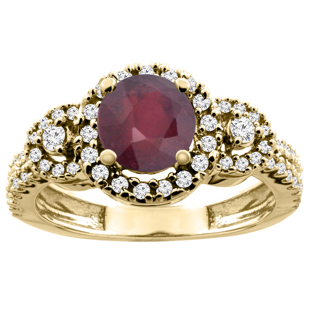 14K White/Yellow Gold Enhanced Genuine Ruby Ring Round 6mm, sizes 5 - 10