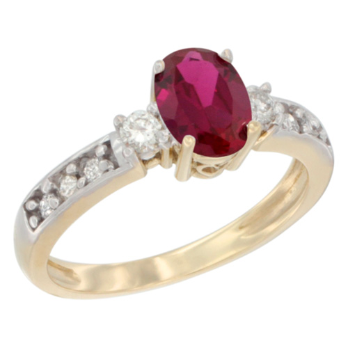 10k Yellow Gold High Quality Natural Ruby Ring Oval 7x5 mm Diamond Accent, sizes 5 - 10