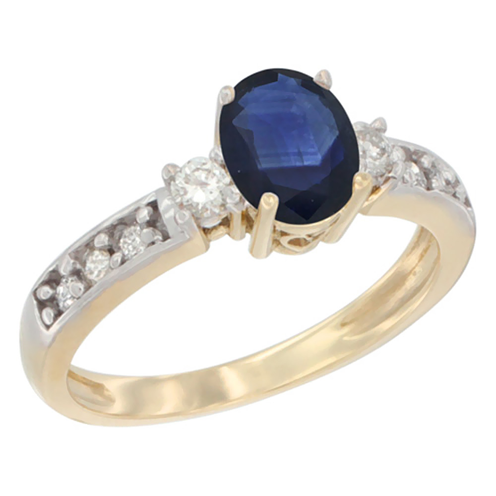 10k Yellow Gold Natural Blue Sapphire Ring Oval 7x5 mm Diamond Accent, sizes 5 - 10