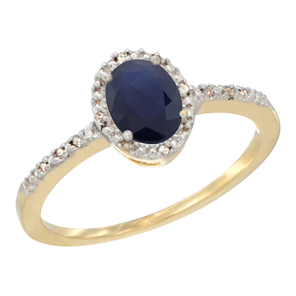 10K Yellow Gold Diamond Natural Blue Sapphire Engagement Ring Oval 7x5 mm, sizes 5 - 10