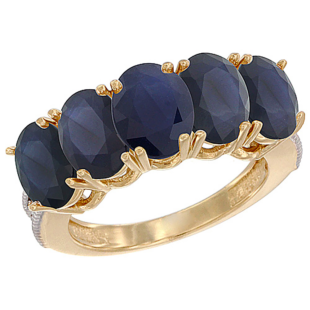 10K Yellow Gold Natural Blue Sapphire 1.14 ct. Oval 7x5mm 5-Stone Mother's Ring with Diamond Accents, sizes 5 to 10 with half sizes