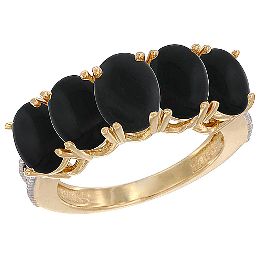 10K Yellow Gold Natural Black Onyx 0.75 ct. Oval 7x5mm 5-Stone Mother's Ring with Diamond Accents, sizes 5 to 10 with half sizes