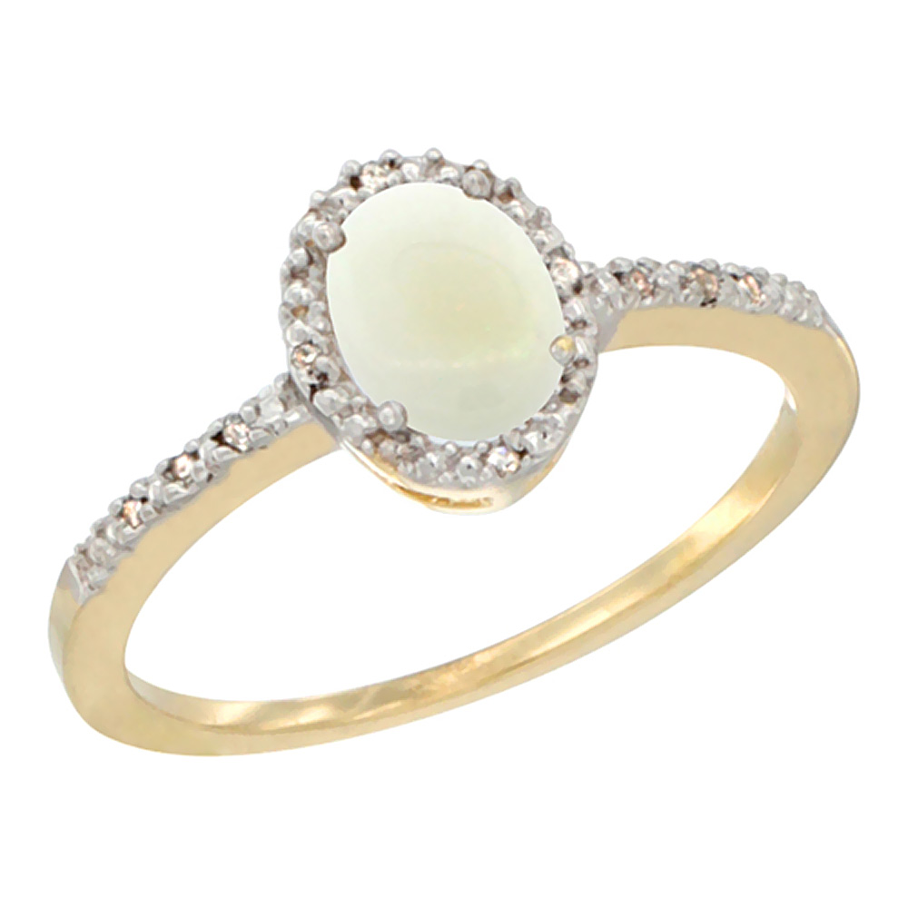 14K Yellow Gold Diamond Natural Opal Engagement Ring Oval 7x5 mm, sizes 5 - 10