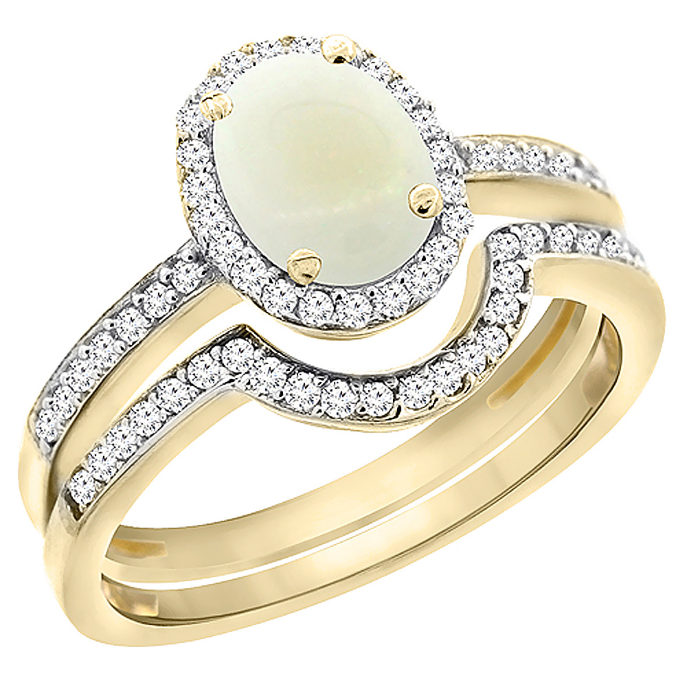 14K Yellow Gold Diamond Natural Opal 2-Pc. Engagement Ring Set Oval 8x6 mm, sizes 5 - 10