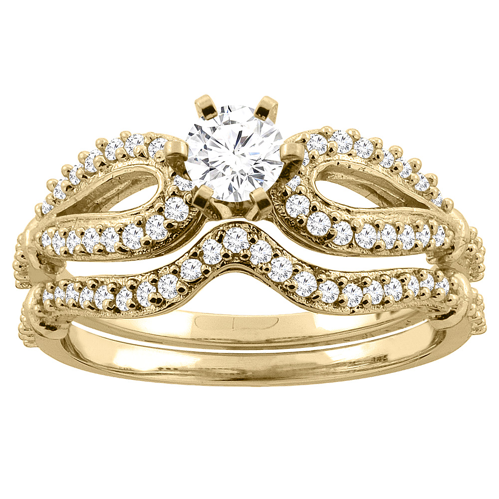 14K Gold 0.79 cttw Round Diamond 2-Piece Bridal Ring Set, sizes 5 - 10