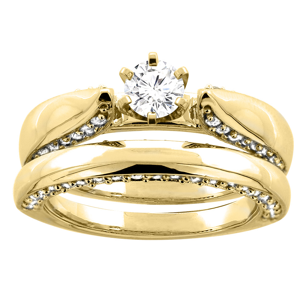 14K Yellow Gold 1.38 cttw. Round Diamond 2-piece Bridal Ring Set, sizes 5 - 10