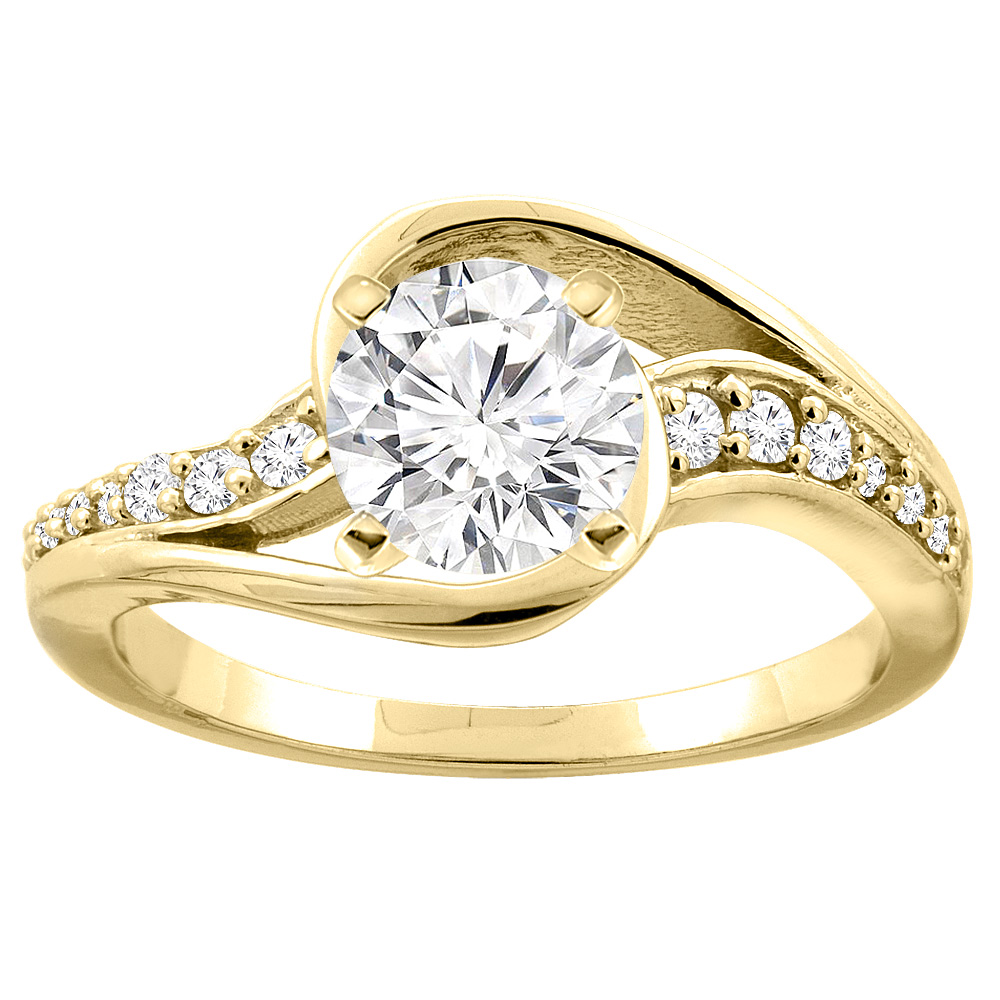 10K White/Yellow Gold Bypass Diamond Engagement Ring Round 0.89cttw., sizes 5 - 10