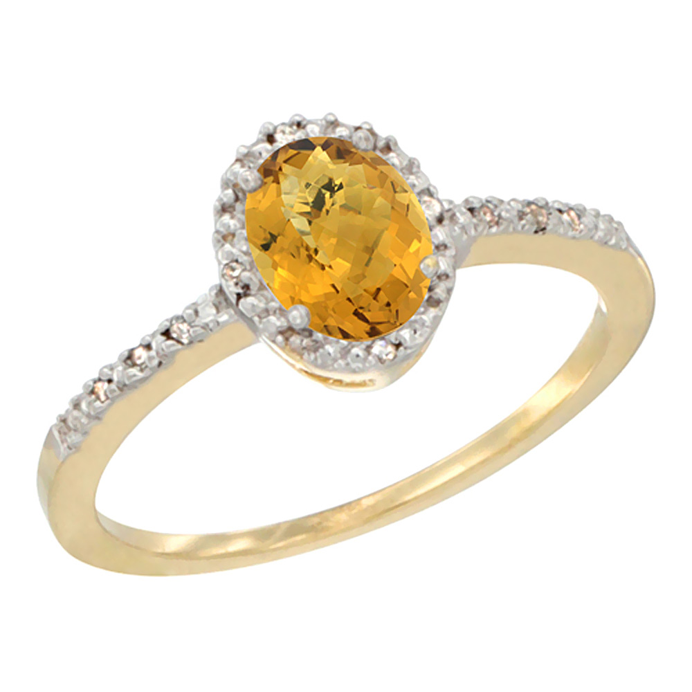 14K Yellow Gold Diamond Natural Whisky Quartz Engagement Ring Oval 7x5 mm, sizes 5 - 10
