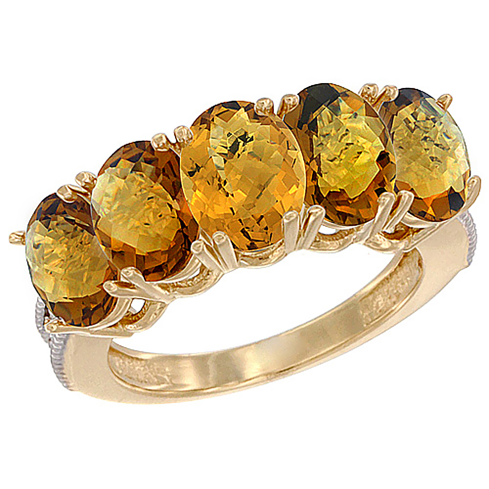 14K Yellow Gold Natural Whisky Quartz 1 ct. Oval 7x5mm 5-Stone Mother's Ring with Diamond Accents, sizes 5 to 10 with half sizes