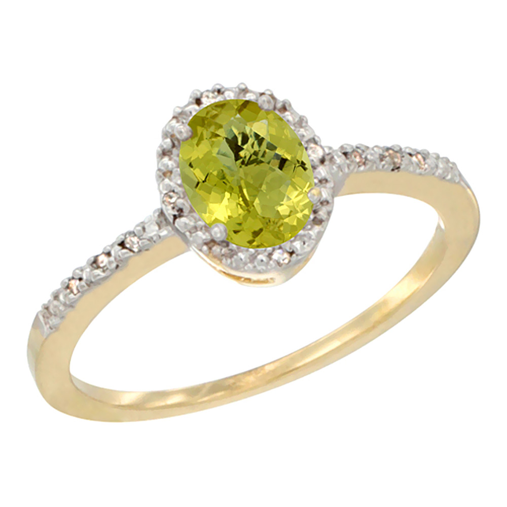 14K Yellow Gold Diamond Natural Lemon Quartz Engagement Ring Oval 7x5 mm, sizes 5 - 10