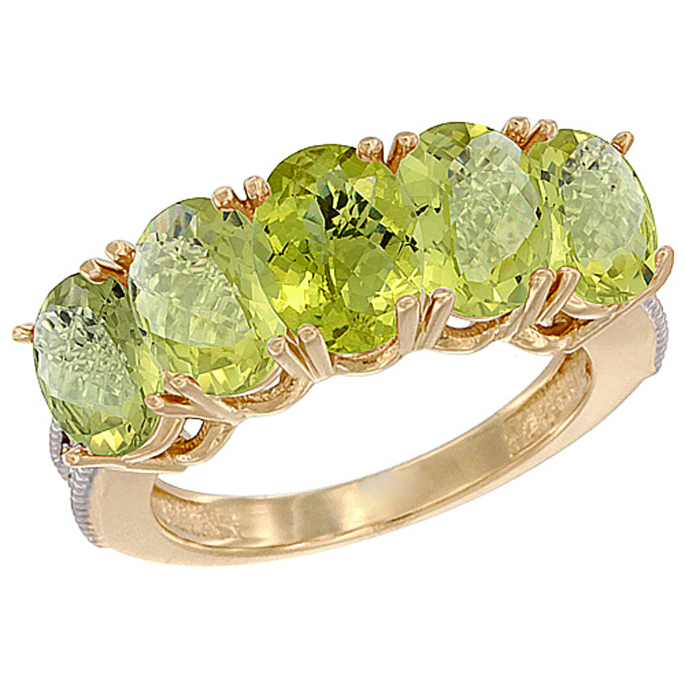 14K Yellow Gold Natural Lemon Quartz 1 ct. Oval 7x5mm 5-Stone Mother's Ring with Diamond Accents, sizes 5 to 10 with half sizes