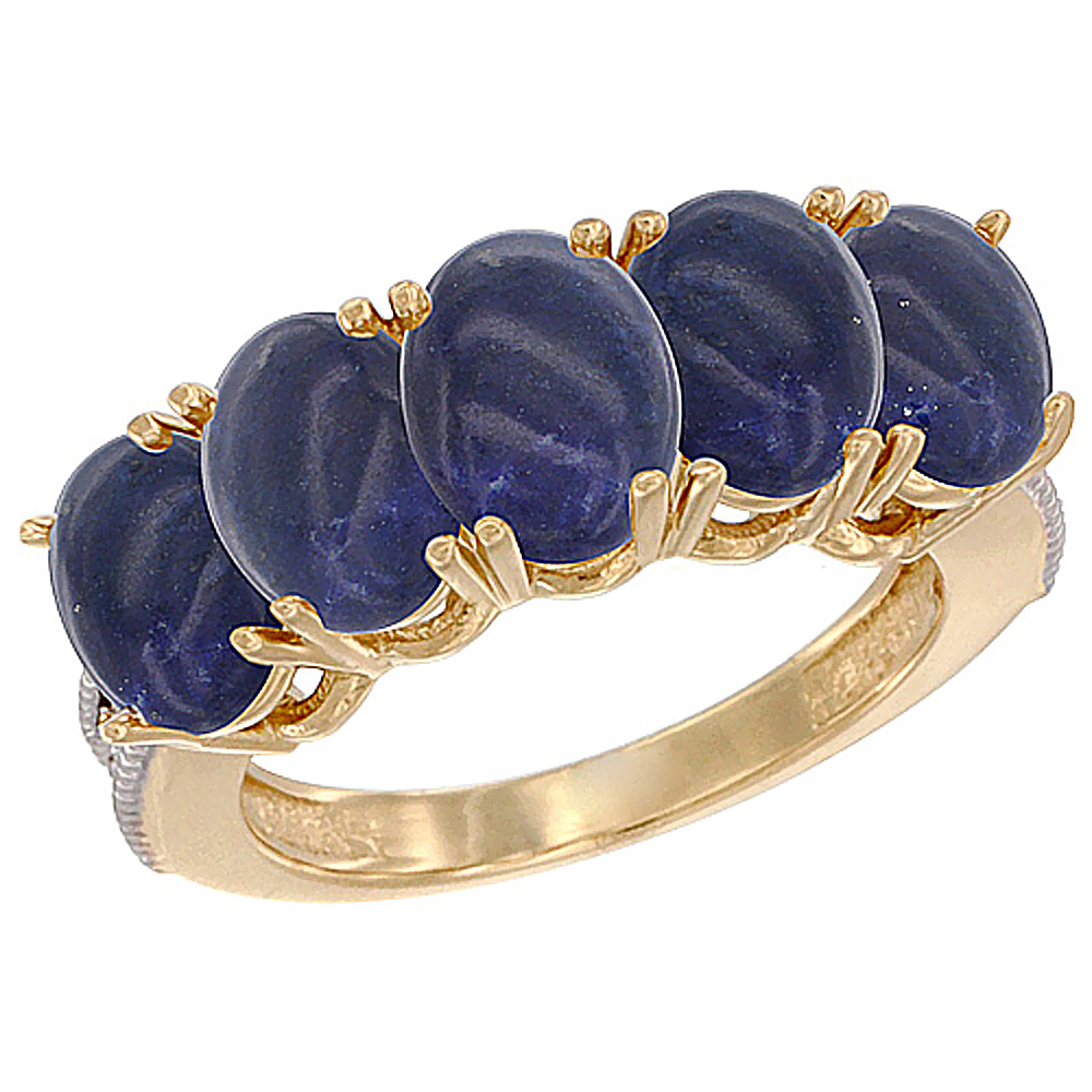 10K Yellow Gold Natural Lapis 0.75 ct. Oval 7x5mm 5-Stone Mother's Ring with Diamond Accents, sizes 5 to 10 with half sizes