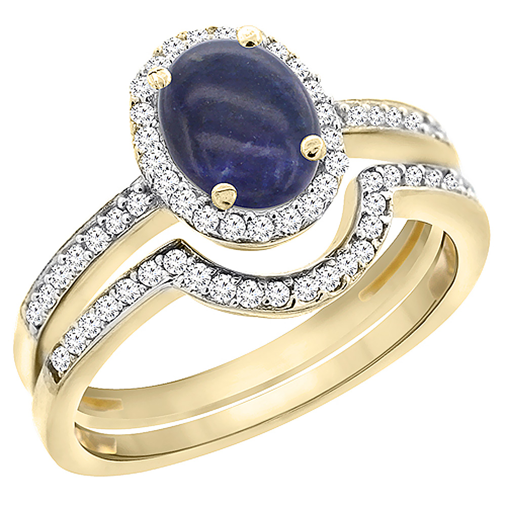 10K Yellow Gold Diamond Natural Lapis 2-Pc. Engagement Ring Set Oval 8x6 mm, sizes 5 - 10