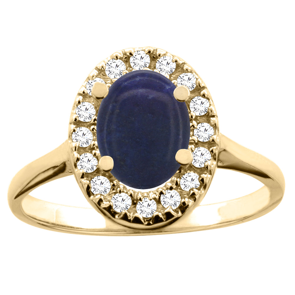 10K White/Yellow Gold Natural Lapis Ring Oval 8x6mm Diamond Accent, sizes 5 - 10