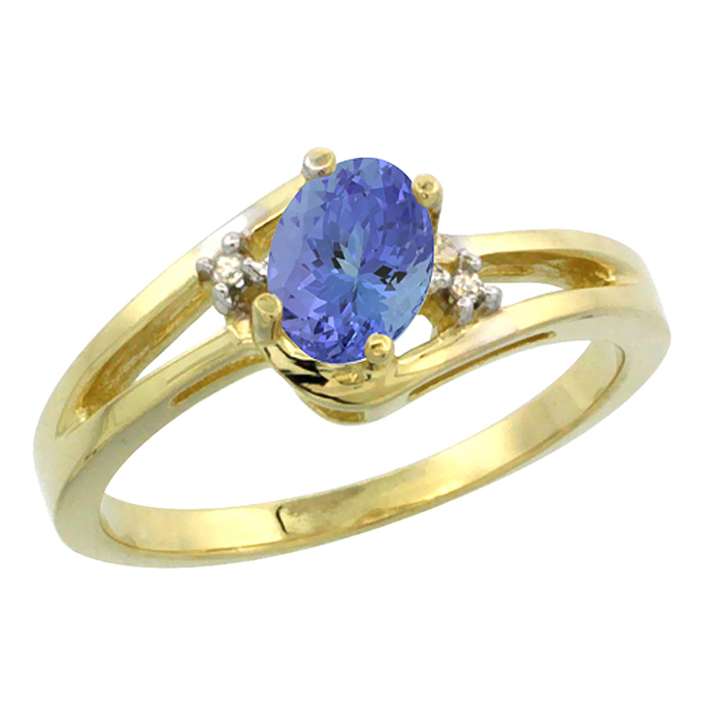 10K Yellow Gold Diamond Natural Tanzanite Ring Oval 6x4 mm, sizes 5-10