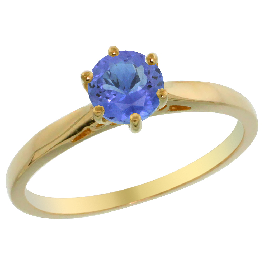 14K Yellow Gold Natural Tanzanite Solitaire Ring Round 5mm, sizes 5 - 10
