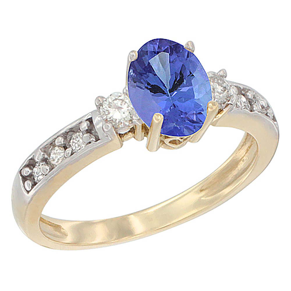 10k Yellow Gold Natural Tanzanite Ring Oval 7x5 mm Diamond Accent, sizes 5 - 10