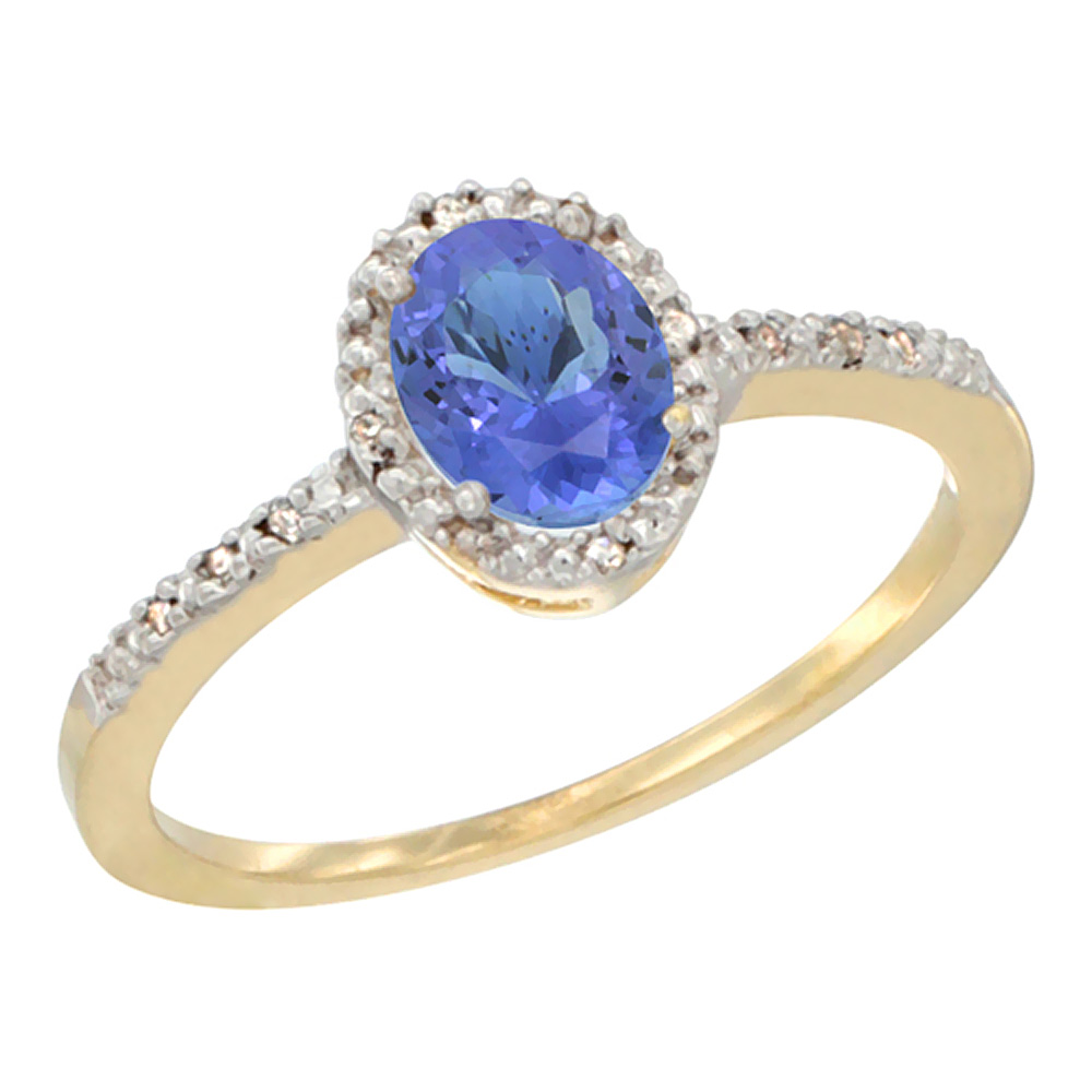 10K Yellow Gold Diamond Natural Tanzanite Engagement Ring Oval 7x5 mm, sizes 5 - 10