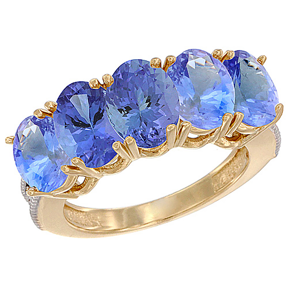 10K Yellow Gold Natural Tanzanite 0.77 ct. Oval 7x5mm 5-Stone Mother's Ring with Diamond Accents, sizes 5 to 10 with half sizes