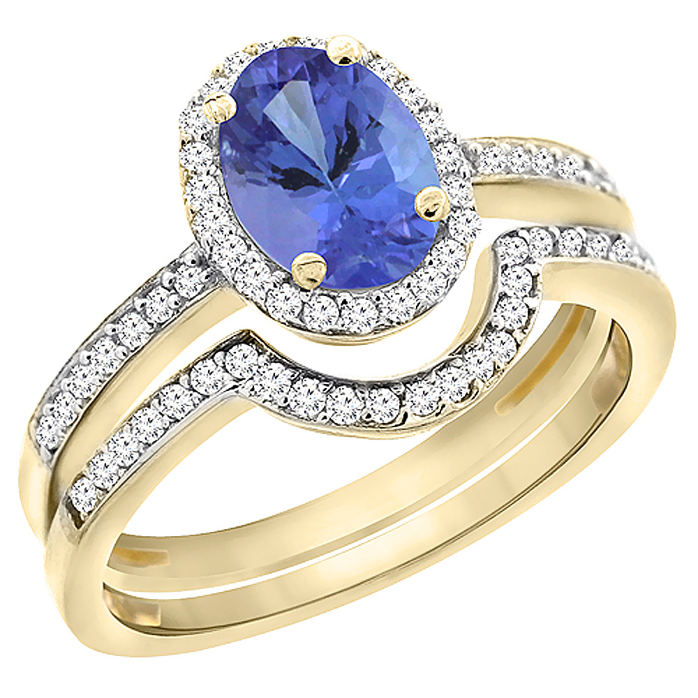 10K Yellow Gold Diamond Natural Tanzanite 2-Pc. Engagement Ring Set Oval 8x6 mm, sizes 5 - 10