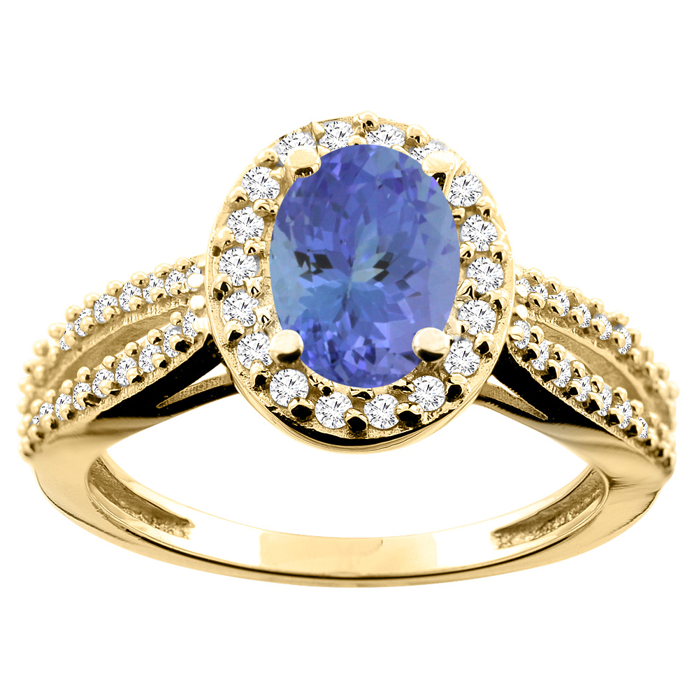10K White/Yellow/Rose Gold Natural Tanzanite Ring Oval 8x6mm Diamond Accent, size 5