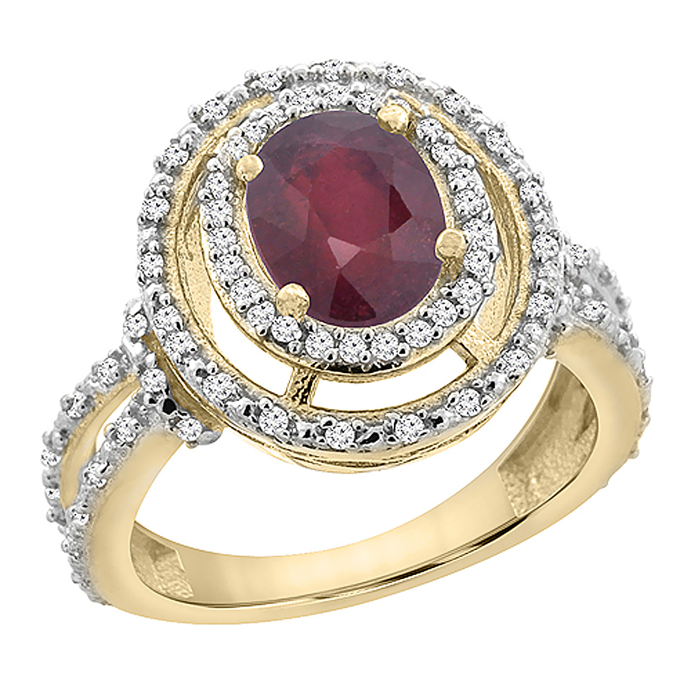 10K Yellow Gold Diamond Natural Quality Ruby Engagement Ring Oval 8x6 mm, size 5 - 10
