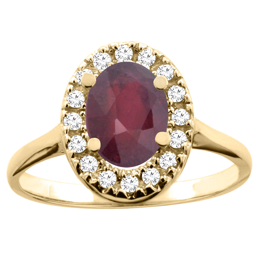 10K White/Yellow Gold Natural High Quality Ruby Ring Oval 8x6mm Diamond Accent, sizes 5 - 10