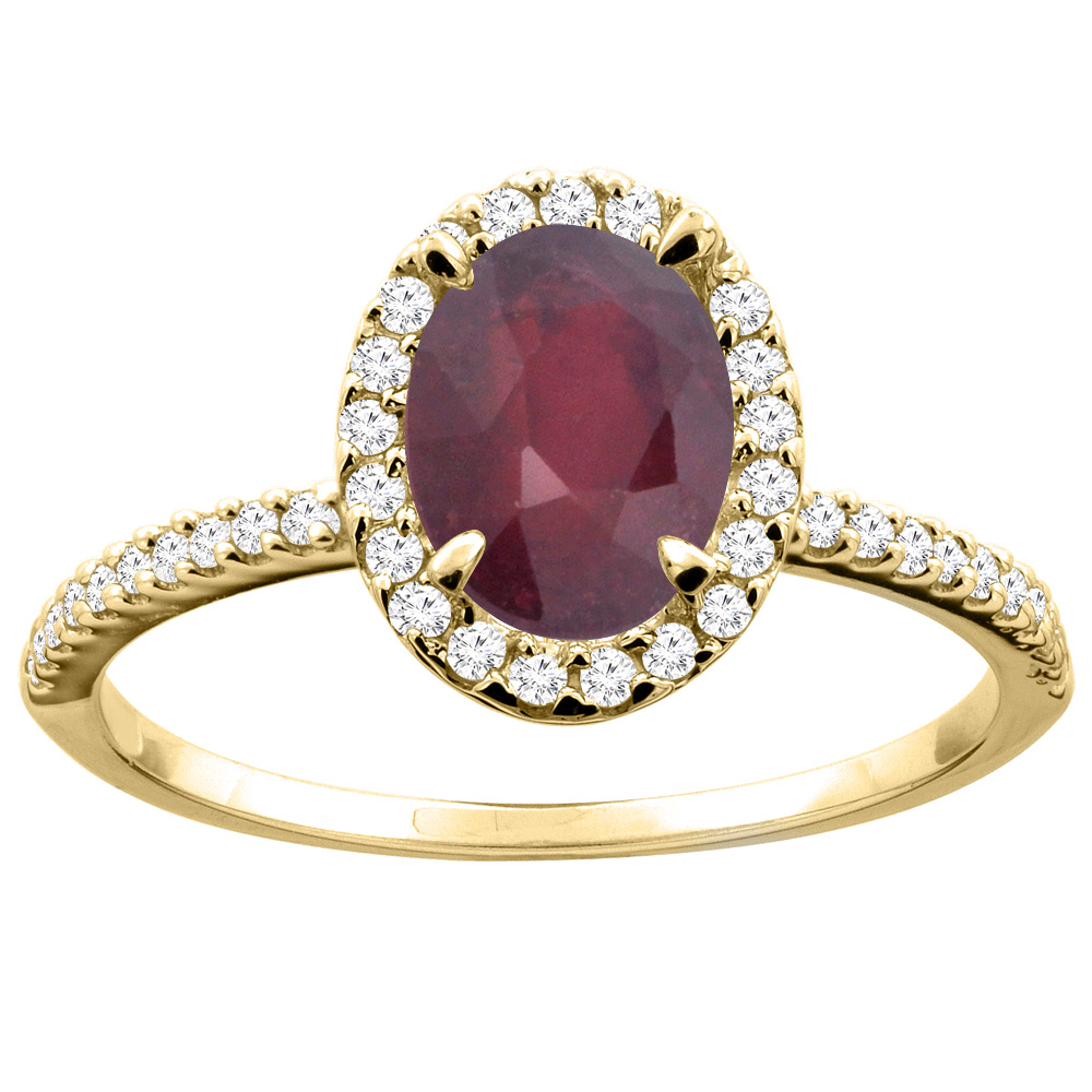 10K White/Yellow Gold Diamond Natural Quality Ruby Engagement Ring Oval 8x6mm , size 5 - 10