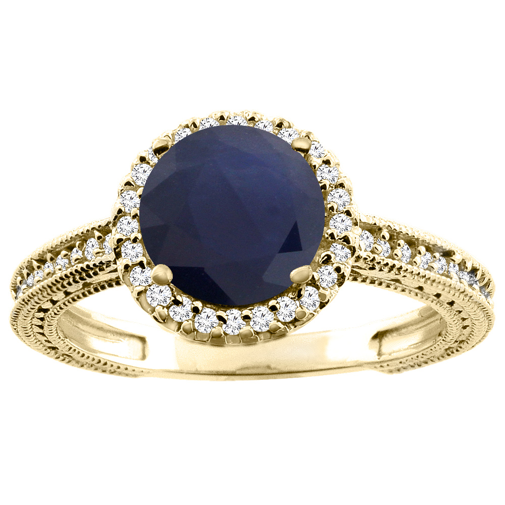 10K White/Yellow/Rose Gold Diamond Natural Quality Blue Sapphire Engagement Ring Round 7mm, size 5 - 10