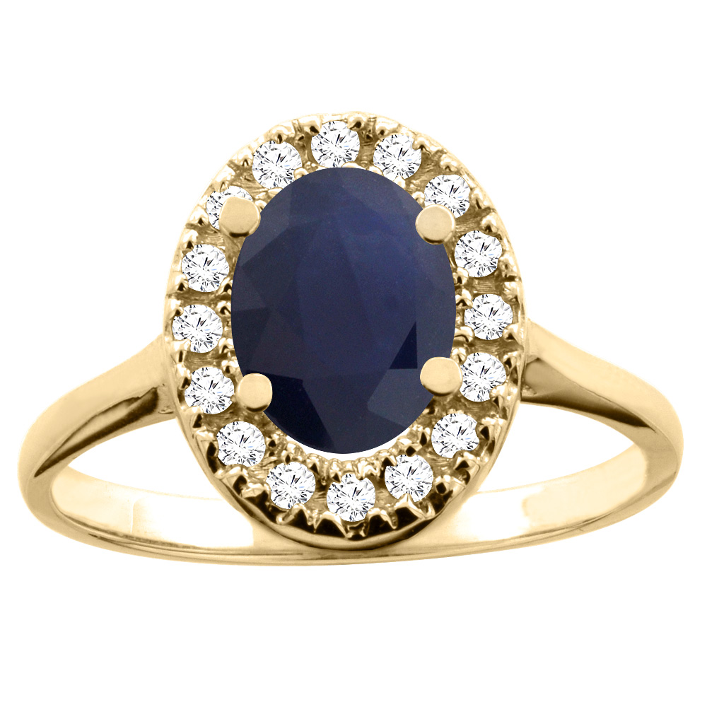 10K White/Yellow Gold Natural High Quality Blue Sapphire Ring Oval 8x6mm Diamond Accent, sizes 5 - 10