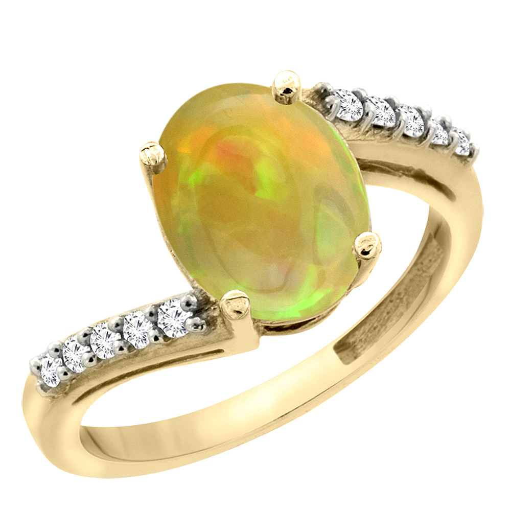 10K Yellow Gold Diamond Natural Ethiopian Opal Engagement Ring Oval 10x8mm, size 5-10