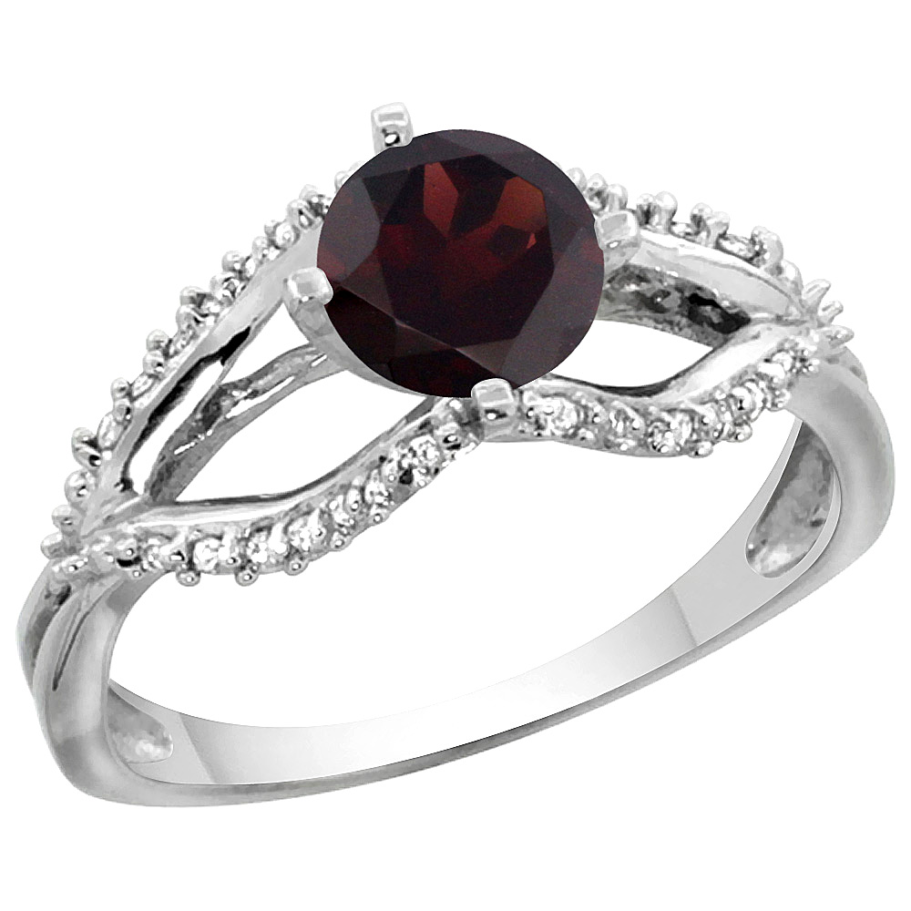 14k White Gold Natural Garnet Ring Diamond Accents, 5/16 inch wide, sizes 5 - 10