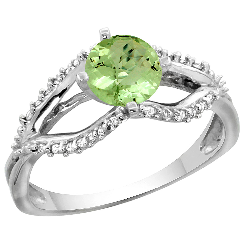 14k White Gold Natural Peridot Ring Diamond Accents, 5/16 inch wide, sizes 5 - 10