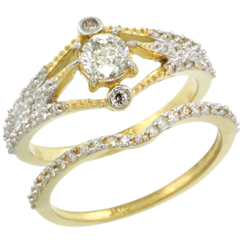 14k Gold 2-Pc. Diamond Engagement Ring Set w/ 0.42 Carat (Center) & 0.36 Carat (Sides) Brilliant Cut ( H-I Color; SI1 Clarity ) Diamonds, 3/8 in. (10mm) wide
