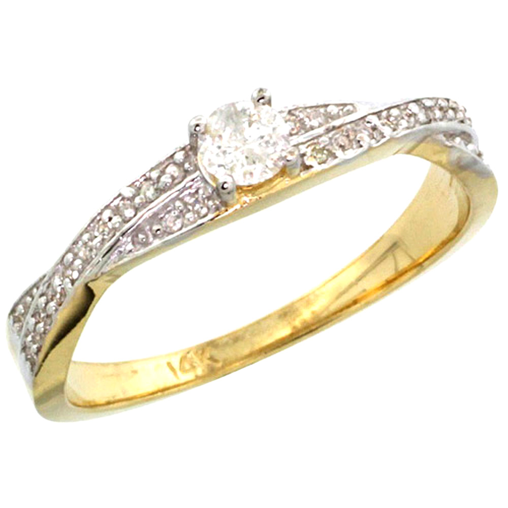 14k Gold Diamond Engagment Ring w/ 0.26 Carat Brilliant Cut ( H-I Color; VS2-SI1 Clarity ) Diamonds, 1/8 in. (3.5mm) wide