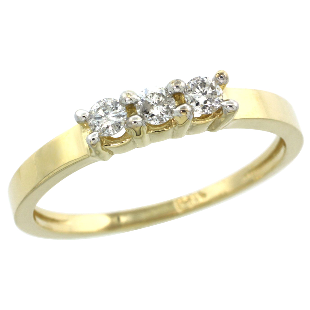 14k Gold 3-Stone Diamond Engagement Ring w/ 0.22 Carat Brilliant Cut ( H-I Color; VS2-SI1 Clarity ) Diamonds, 5/32 in (3.5mm) wide