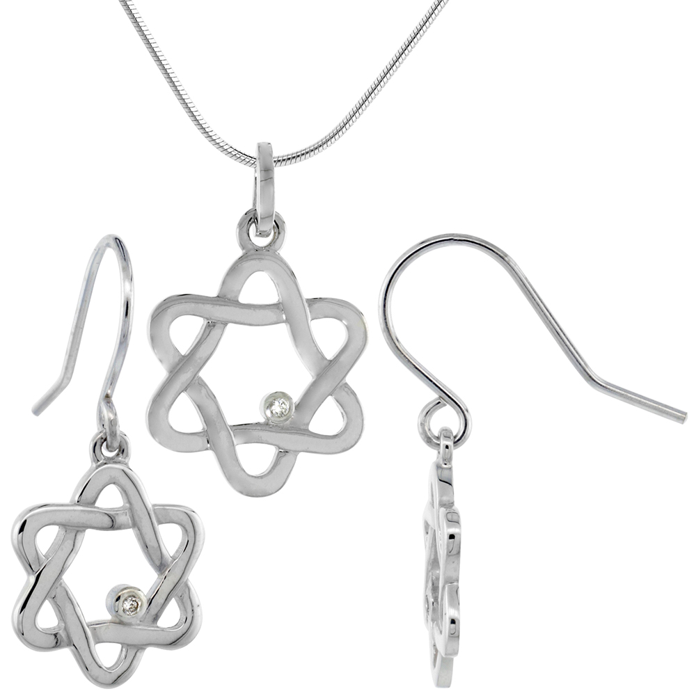 Dainty Sterling Silver Diamond Star of David Pendant Flawless Finish Nice Diamonds 3/4 inch