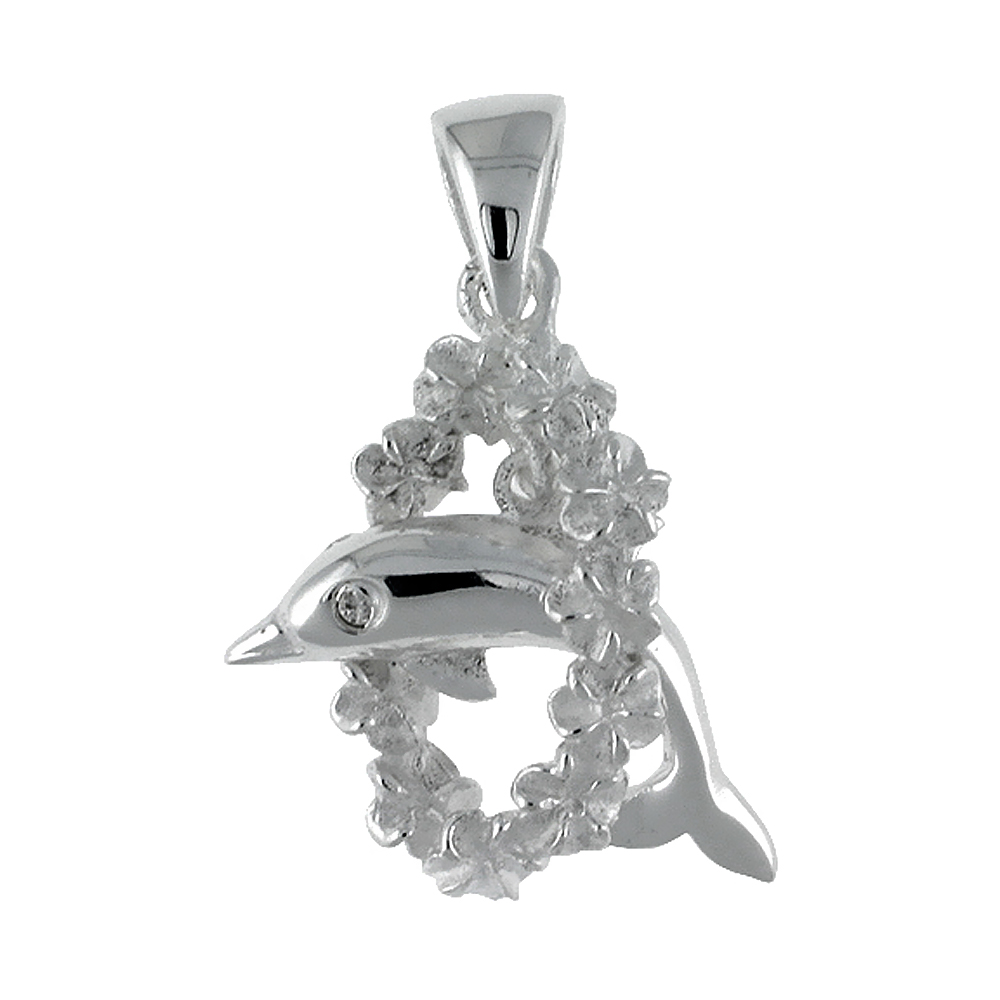 Sterling Silver Hawaiian Dolphin Pendant 3/4 inch wide