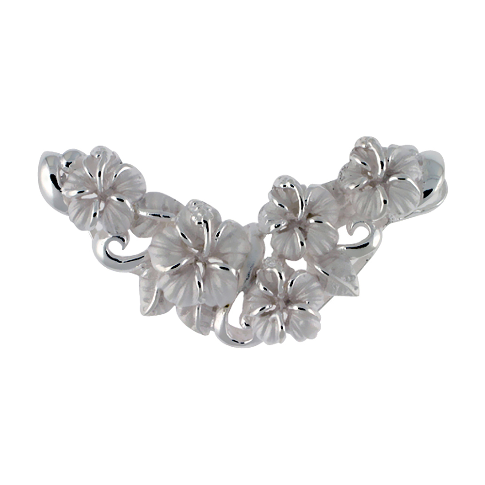 Sterling Silver Hawaiian Hibiscus Two-Bail Pendant, 1 5/8 inch wide