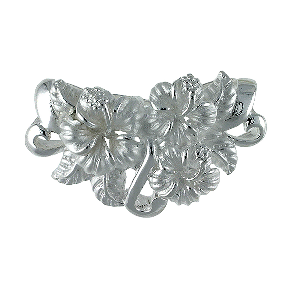 Sterling Silver Hawaiian Hibiscus Pendant, 1 1/8 inch wide