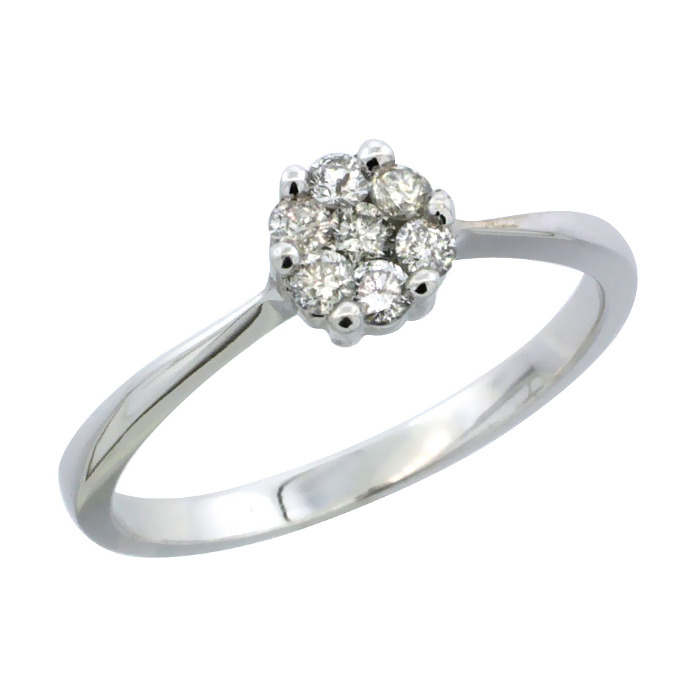 10k White Gold Flower Cluster Diamond Engagement Ring w/ 0.26 Carat Brilliant Cut Diamonds, 1/4 in. (6mm) wide