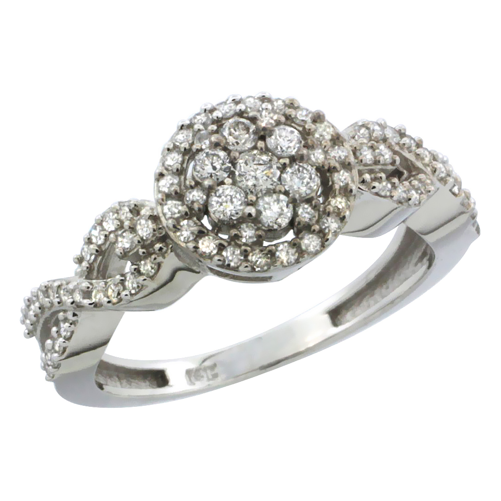 10k White Gold Floral Cluster Diamond Engagement Ring w/ 0.54 Carat Brilliant Cut Diamonds, 3/8 in. (9.5mm) wide