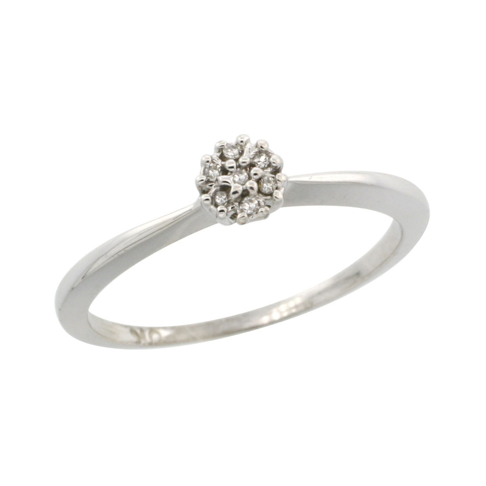 10k White Gold Flower Cluster Diamond Engagement Ring w/ 0.022 Carat Brilliant Cut Diamonds, 3/16 in. (5mm) wide