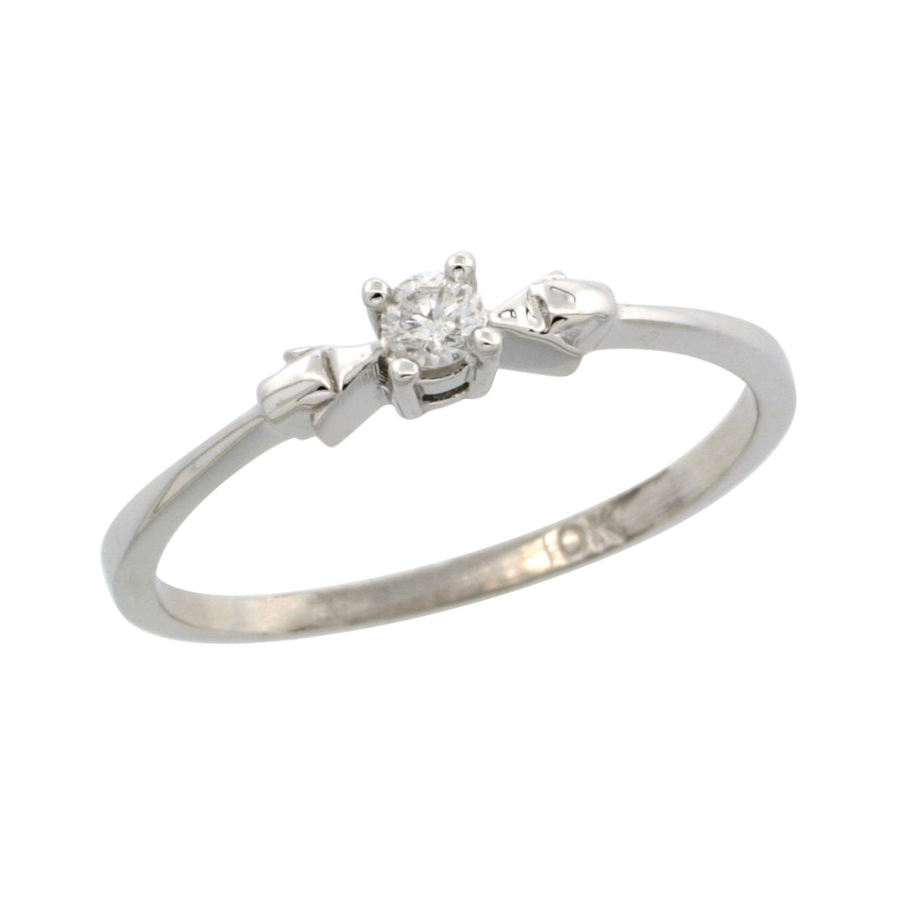 10k White Gold Solitaire Diamond Engagement Ring w/ 0.077 Carat Brilliant Cut Diamond, 1/8 in. (3mm) wide