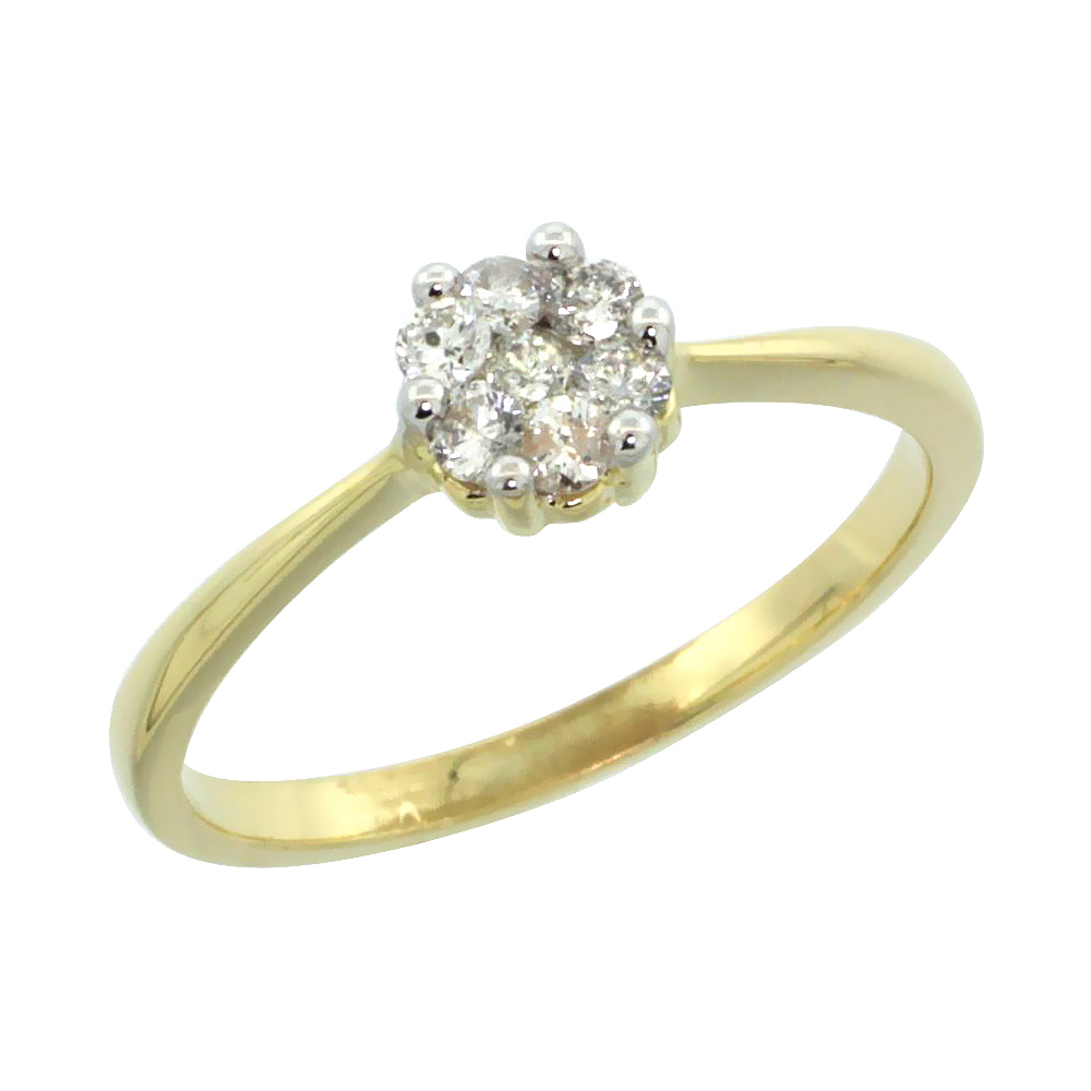 10k Gold Flower Cluster Diamond Engagement Ring w/ 0.26 Carat Brilliant Cut Diamonds, 1/4 in. (6mm) wide